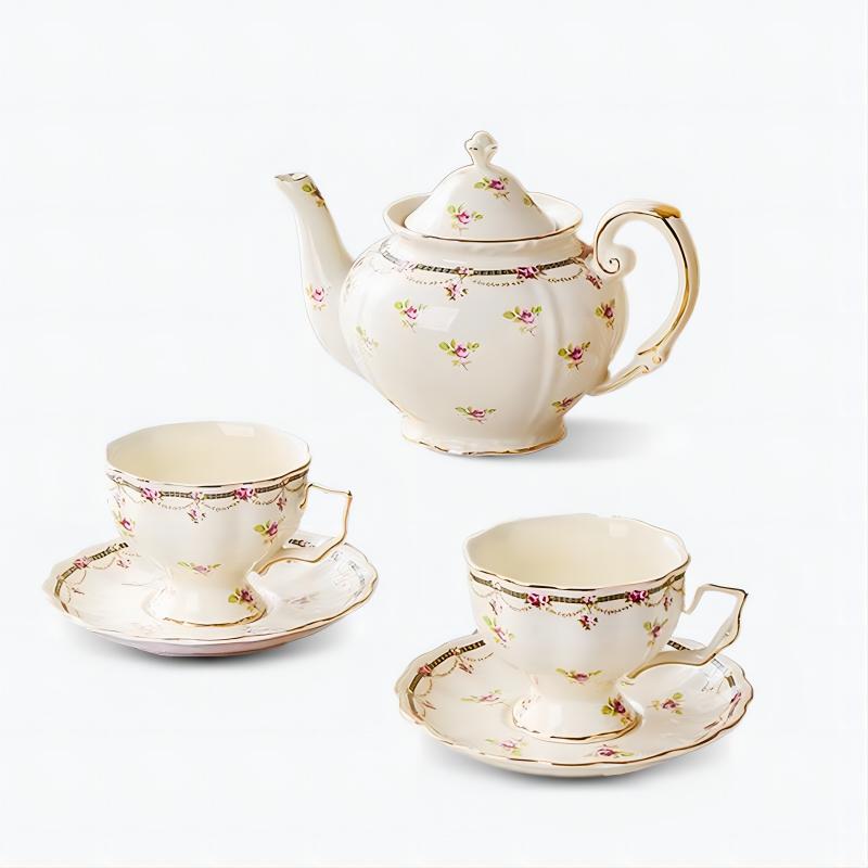 Vintage Floral Rose Coffee & Tea Set