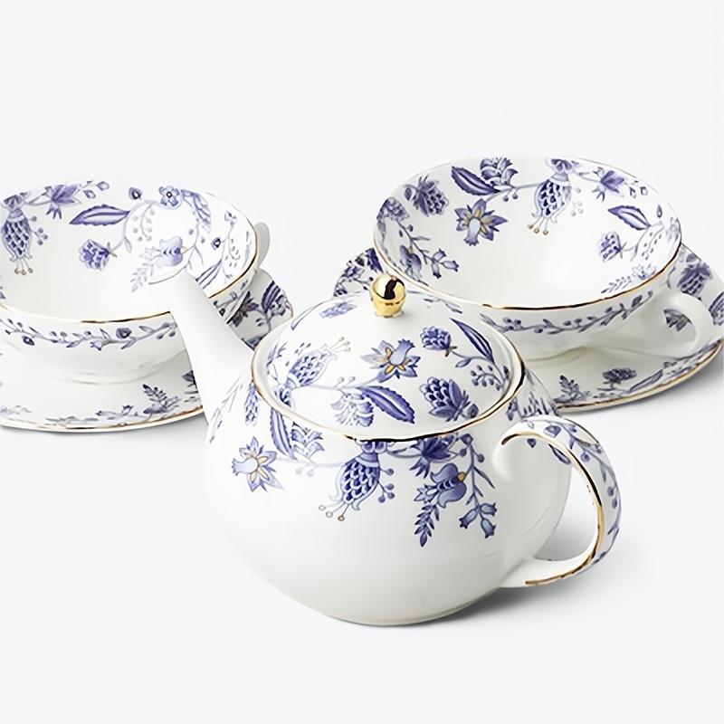 Blue And White Floral Porcelain Tea Set