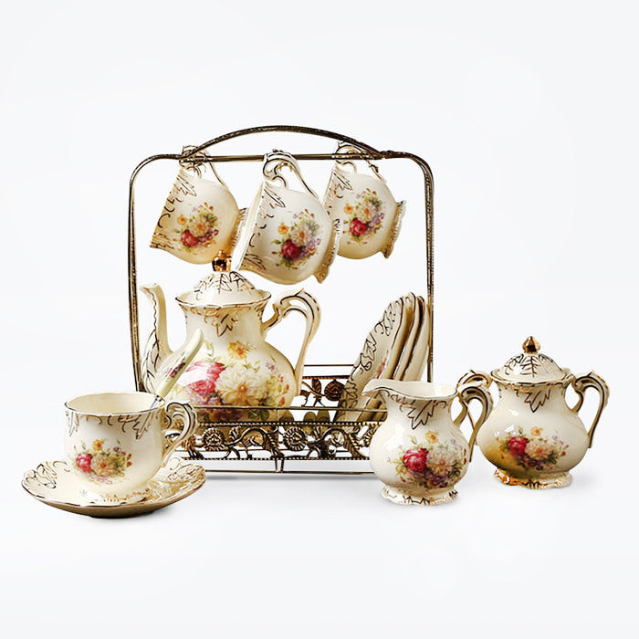 European Rose Ivory Porcelain Coffee Set