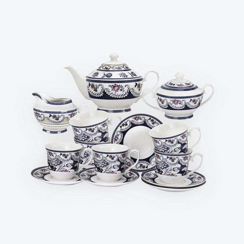 15 Pieces Blue Vintage China Tea Set
