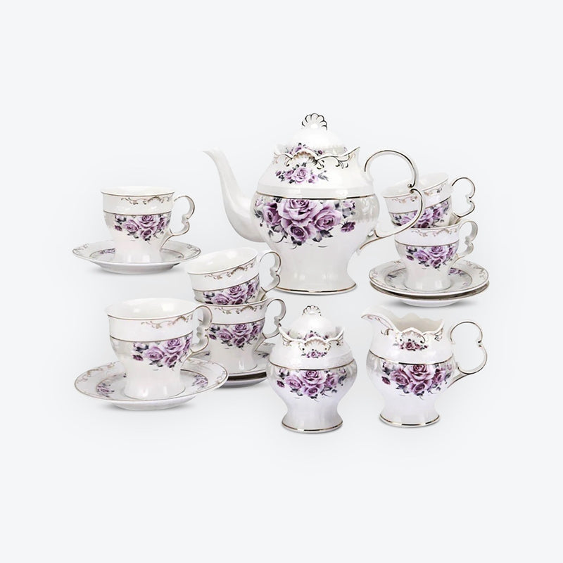 15 Pieces British Rose Porcelain Tea Set