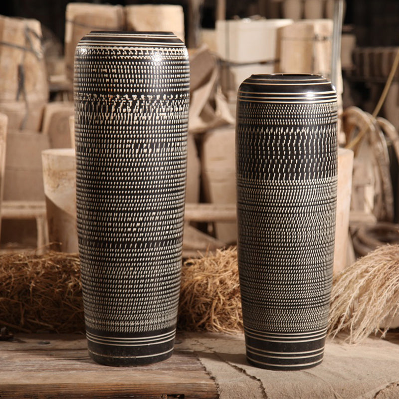 Black Extra Large Dashed Decorative Floor Vase