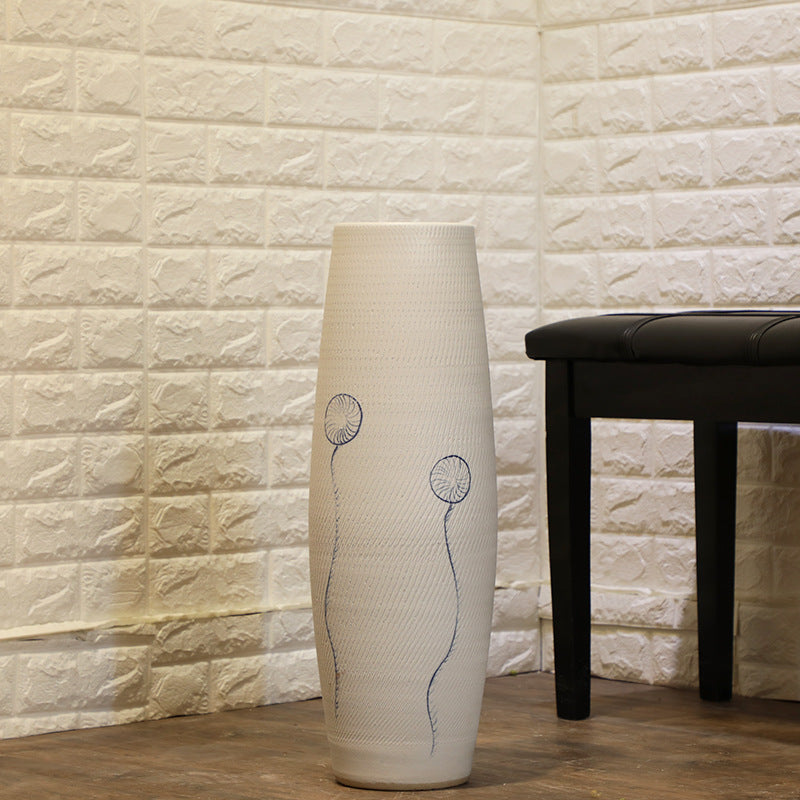 Pearl Frosted White Glazed Dandelion Ceramic Floor Vase