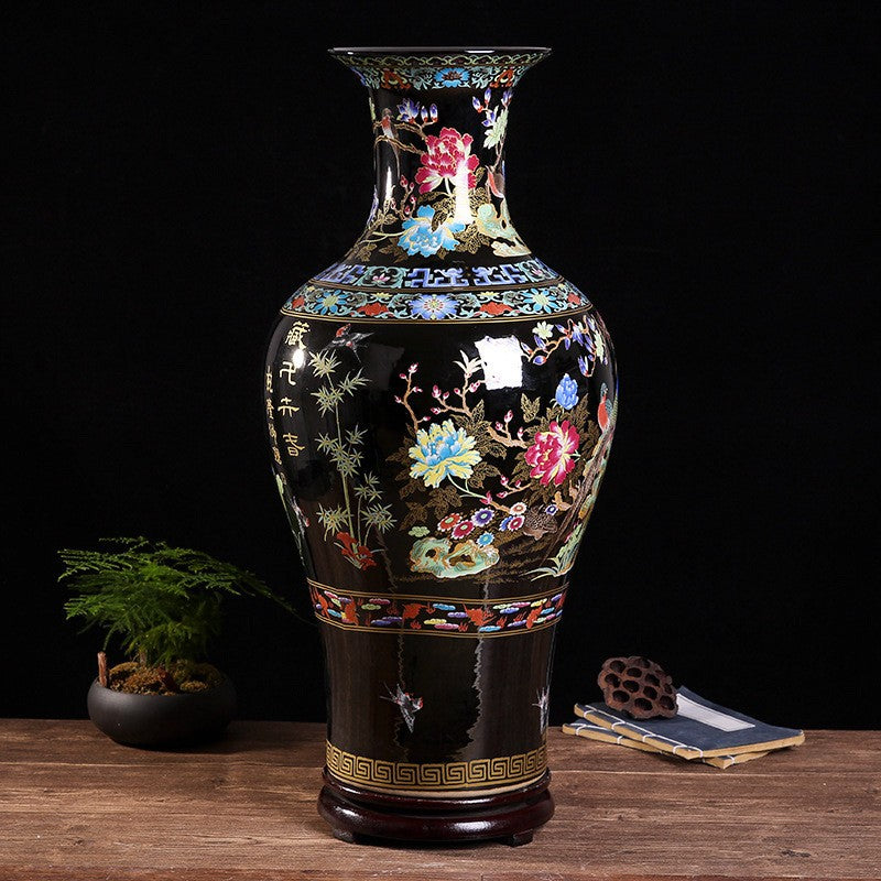 Large Chinese Handmade Jingdezhen Rose Floor Vase