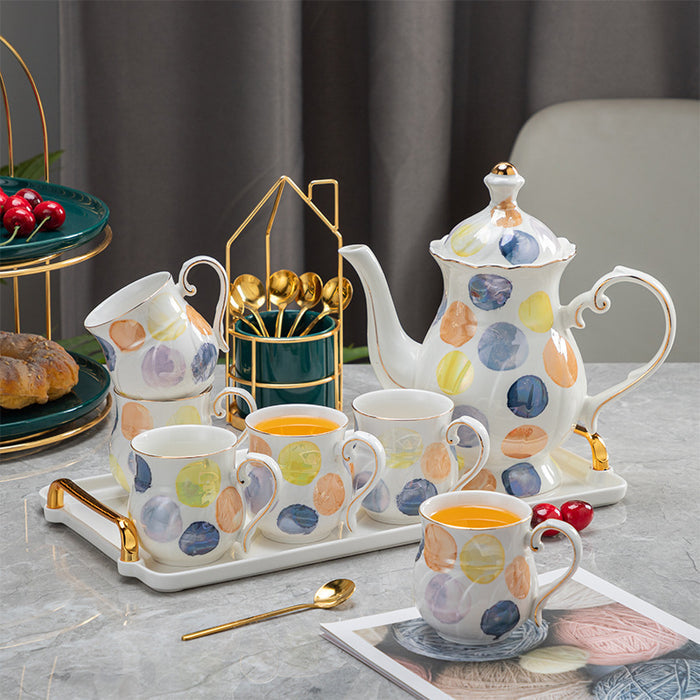 Colorful Circle Tea Set with Golden Rim