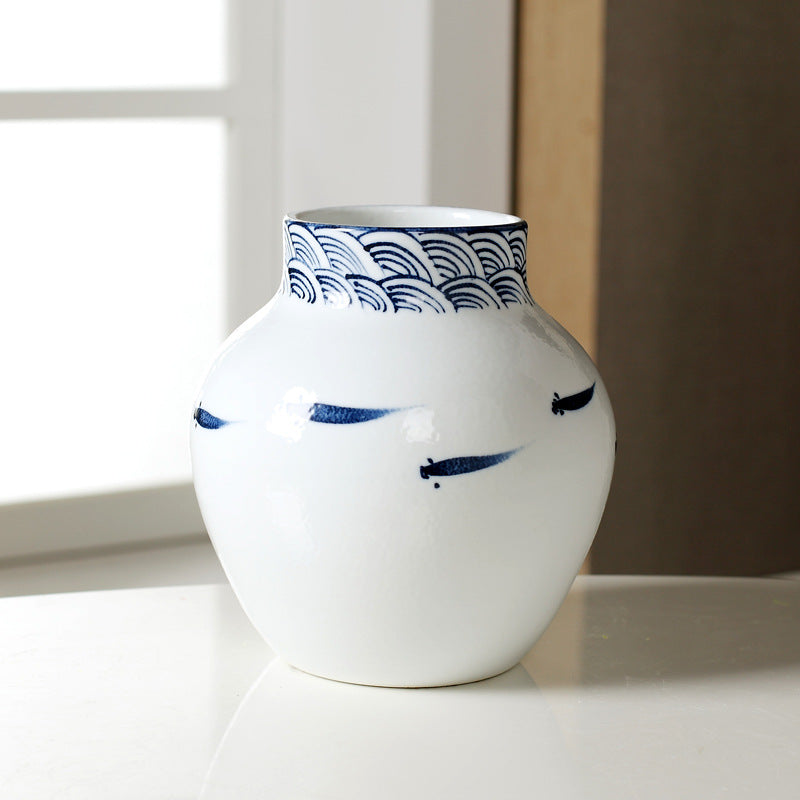 Hand-Painted Fish Designed Vase