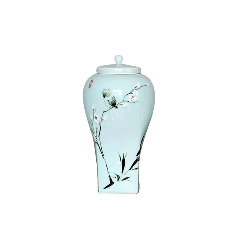 Hand-Painted Bird Design Porcelain Jar