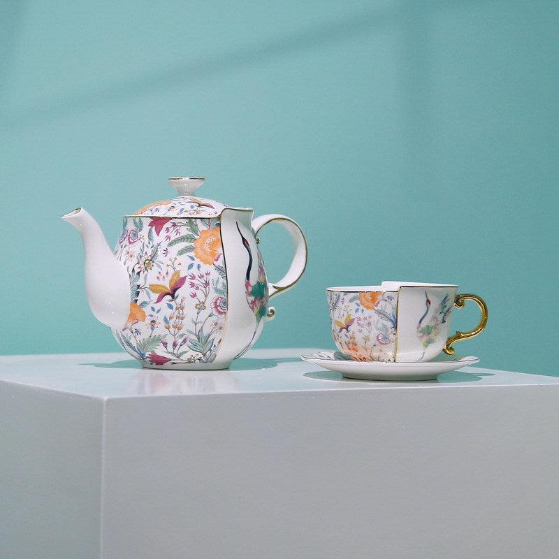 Two Sides Flower And Crane Tea Set