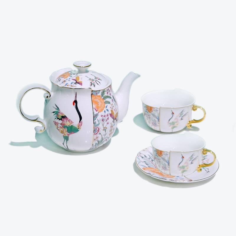 Two Sides Flower And Crane Tea Set