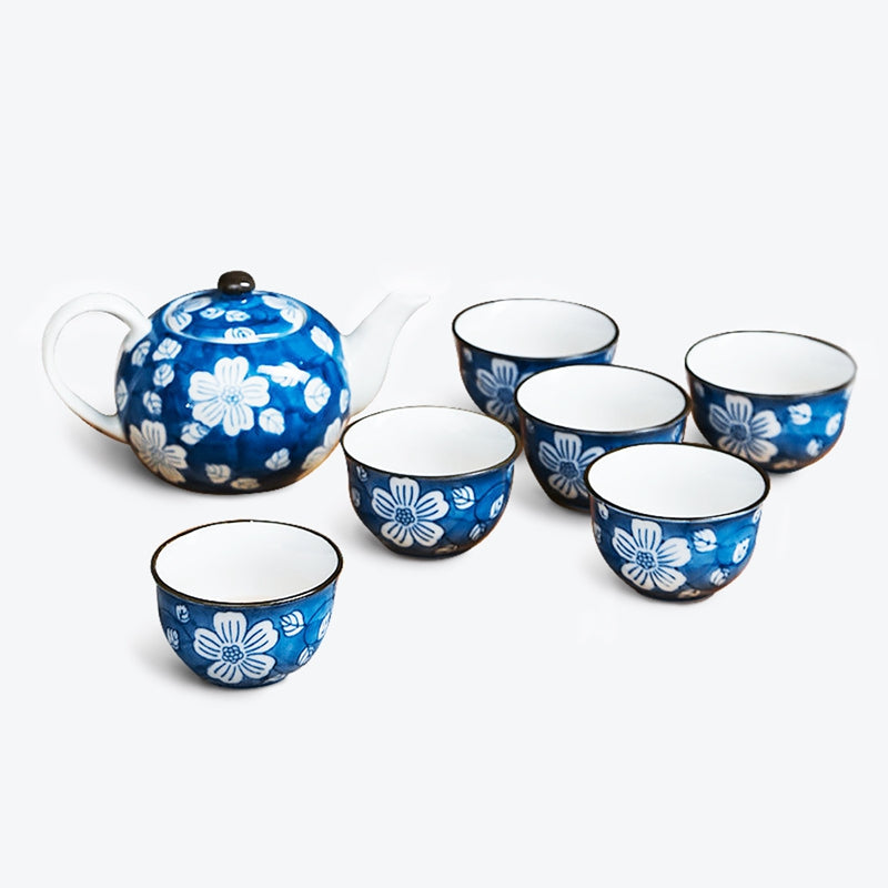 Blue And White Floral Kungfu Tea Set