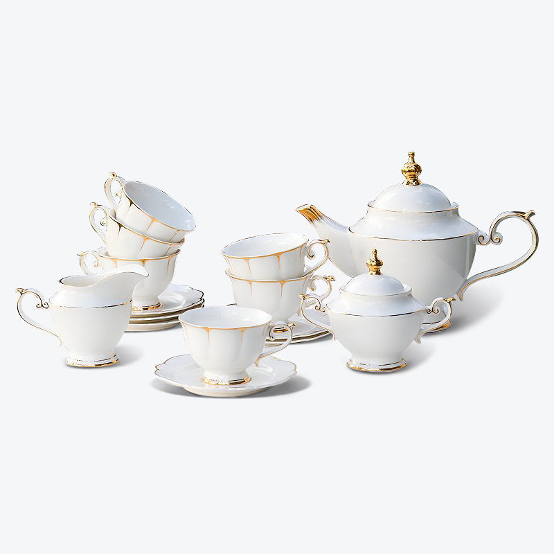 European Solid White Bone China Tea Set