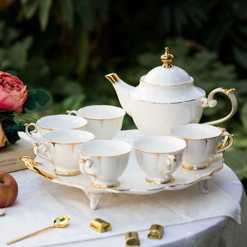 European Solid White Bone China Tea Set
