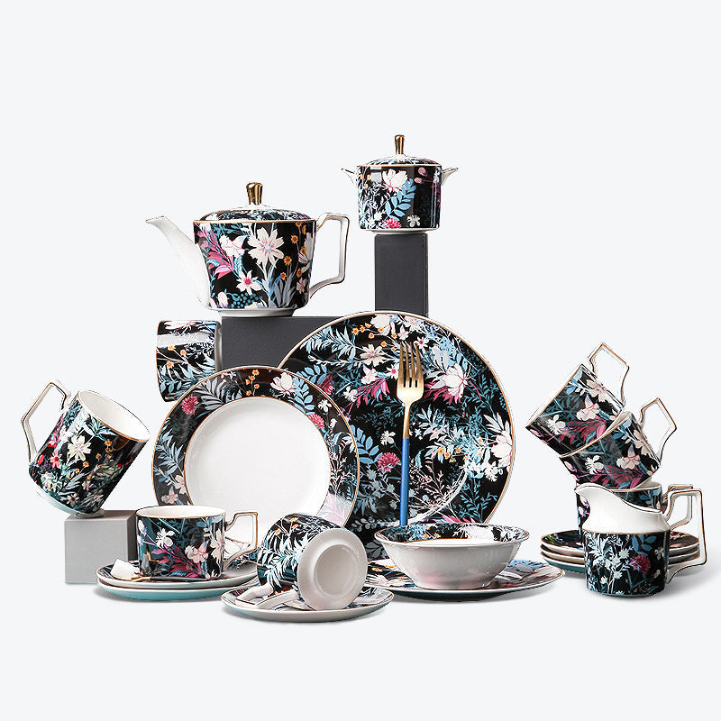 European Hand-painted Flower Pattern Coffee & Tea Set