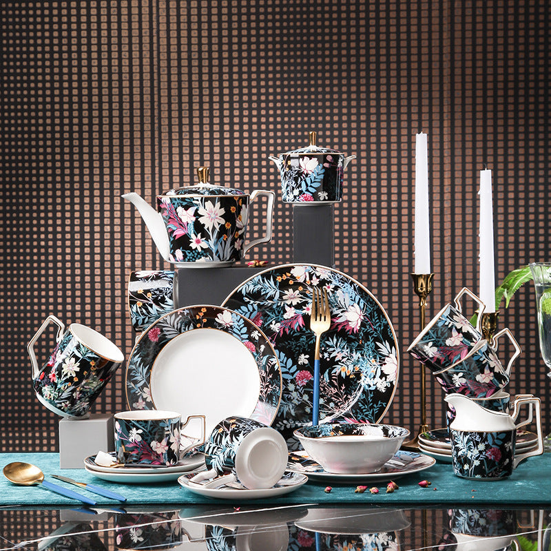 European Hand-painted Flower Pattern Coffee & Tea Set