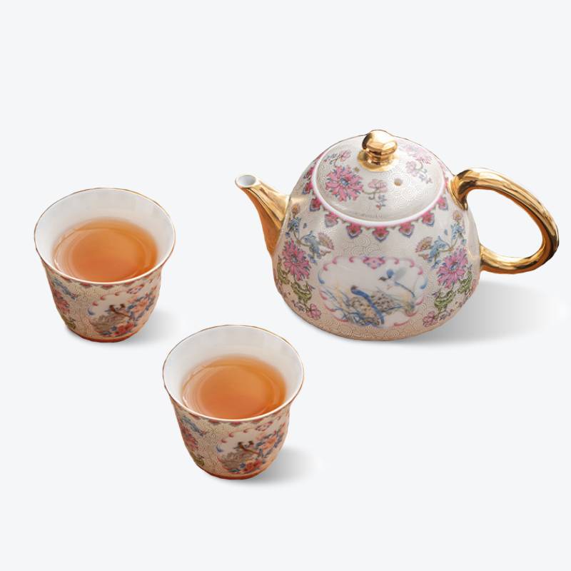 Pink Enamel Ceramic Coffee & Tea Set