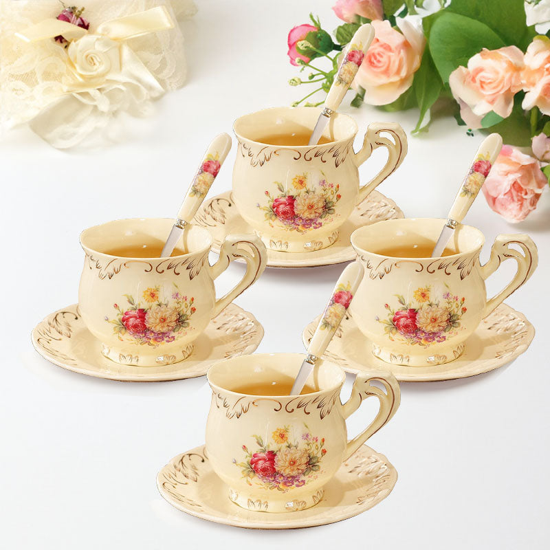 European Rose Ivory Porcelain Coffee Set