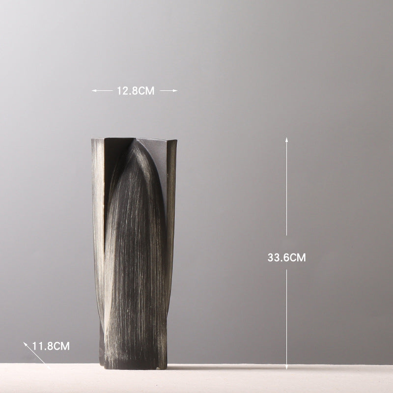 Vintage Black and White Scratch Ceramic Vase