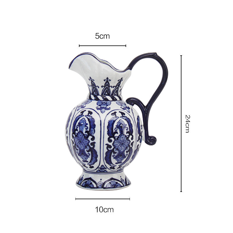 Chinese Blue Floral Porcelain Vase with Handle