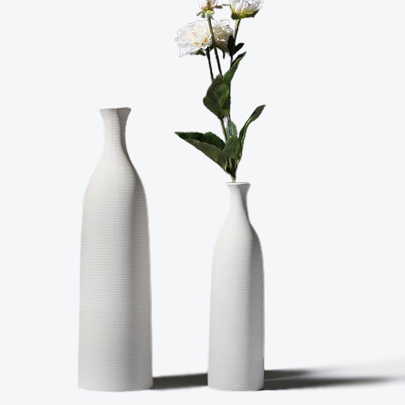White Horizontal Striped Ceramic Vase