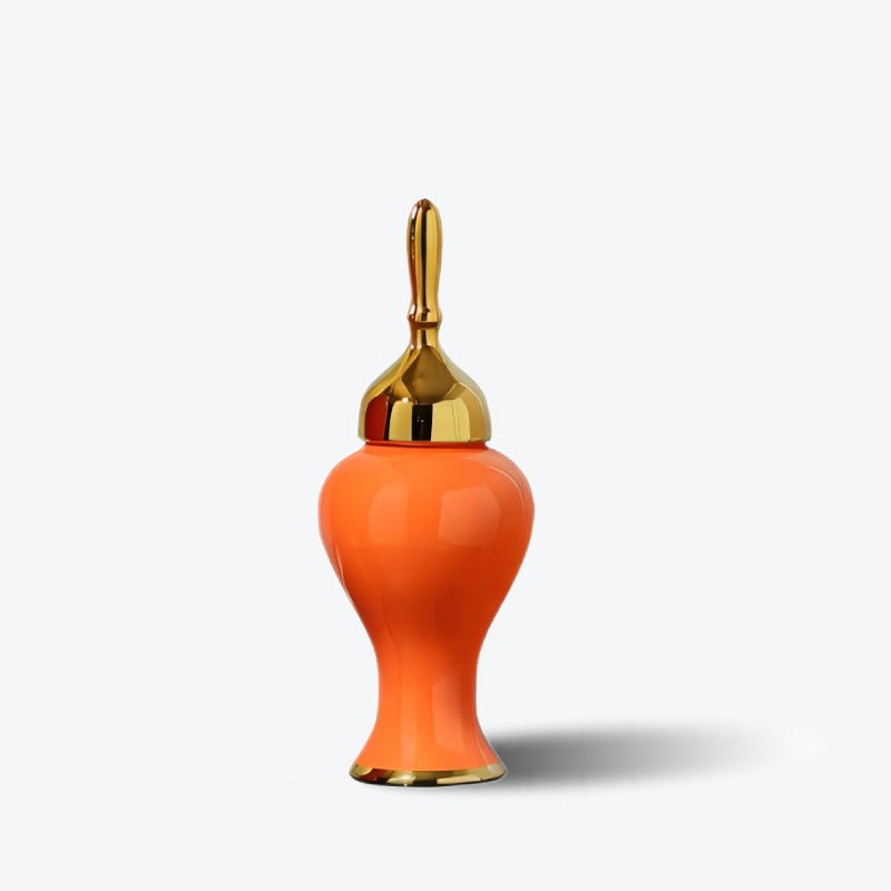 Orange Ginger Jar with Gold Lid