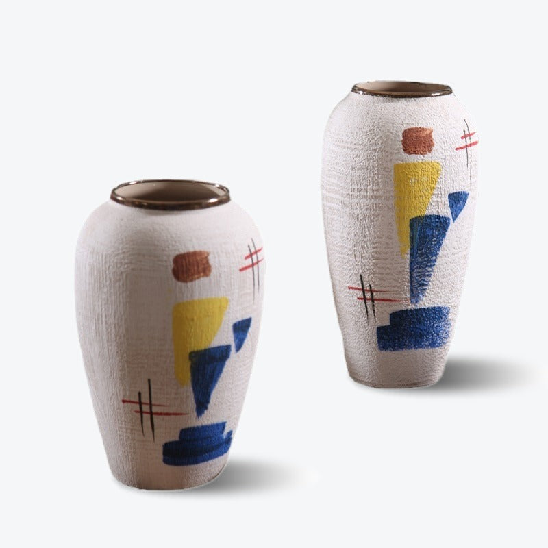 White Geometric Abstract Art Ceramic Vase