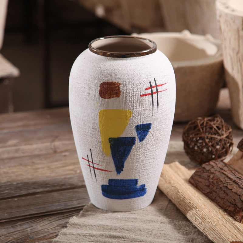 White Geometric Abstract Art Ceramic Vase