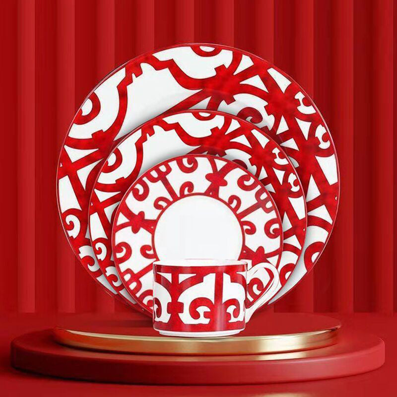 Red Bow Bone China Dinnerset with Coffee Cup,Dinner Plate