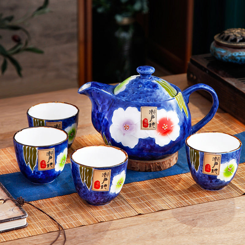 Japanese Seto Yaki Flower Tea Set