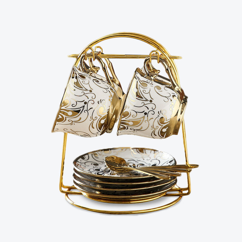 Golden Pattern Turkish Style Coffee Cup and Saucer Set