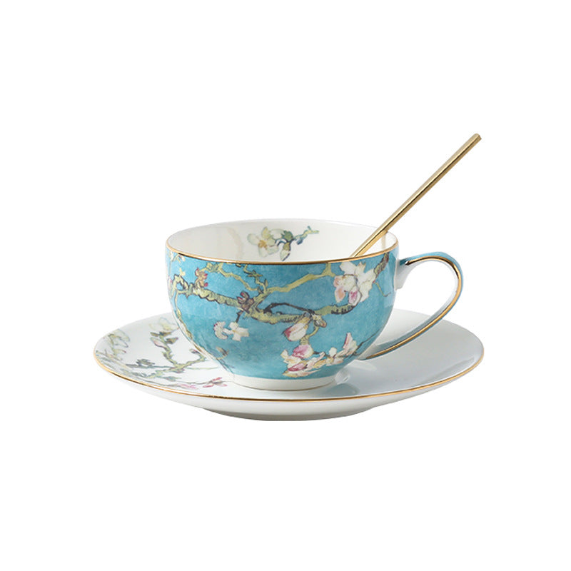 Branch and Flower Bone China Coffee Cup and Saucer Set of 2