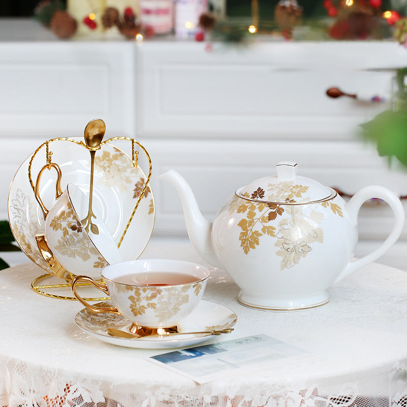 Gold Maple Leaf Bone China Tea Set