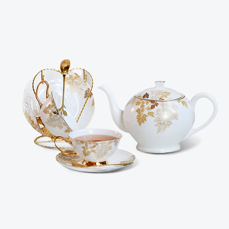Gold Maple Leaf Bone China Tea Set