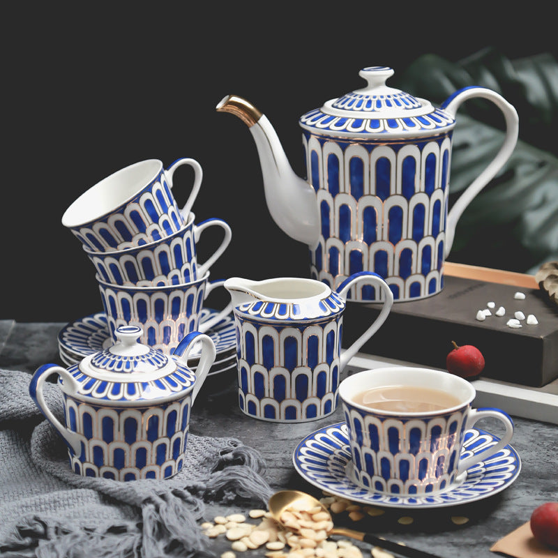 Blue Glazed Hand-Painted Gold Lined Tea Set