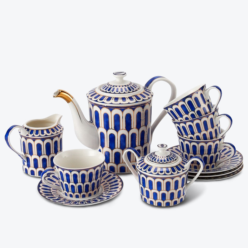 Blue Glazed Hand-Painted Gold Lined Tea Set