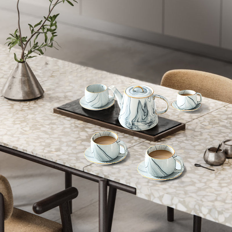 Gold Trim Marbling Ceramic Tea Set