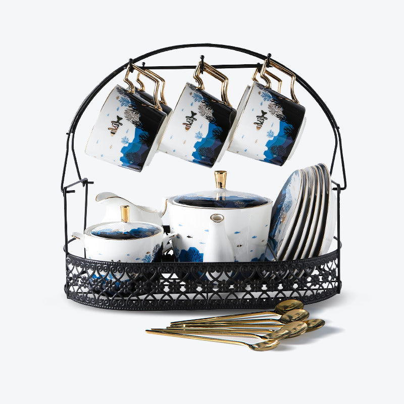 Underwater World Gold Trim Ceramic Tea Set