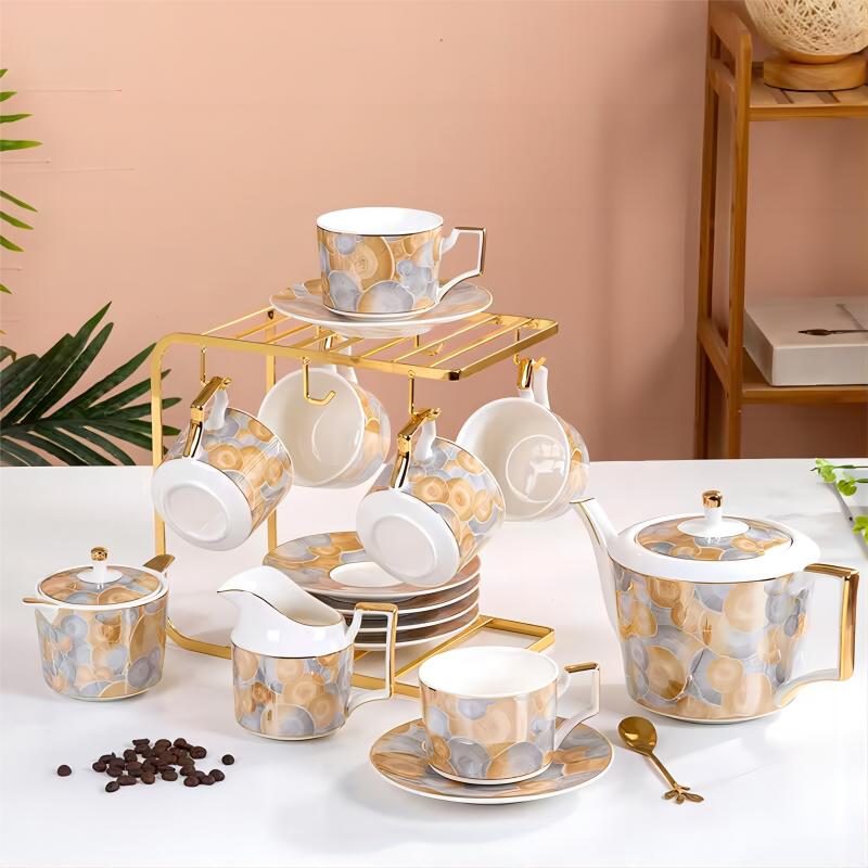 Modern Orange/Silver Marble Coffee Set