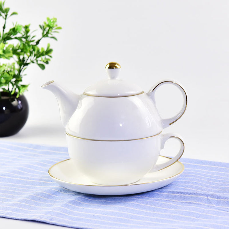 Gold Trim Bone China White Tea Set for One Set