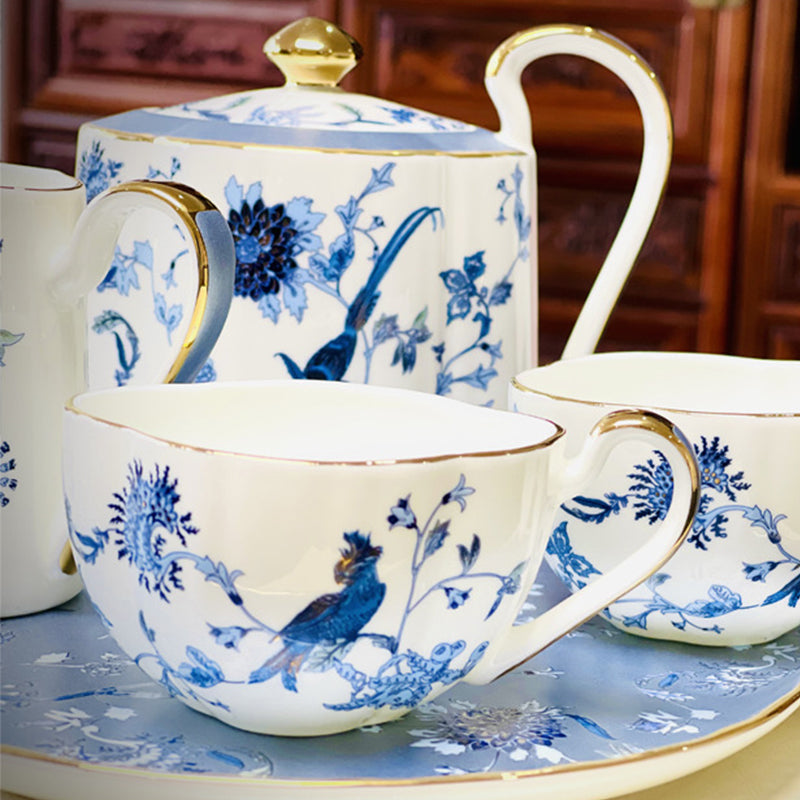 Flower and Bird Bone China Tea Gold Trim Tea Set