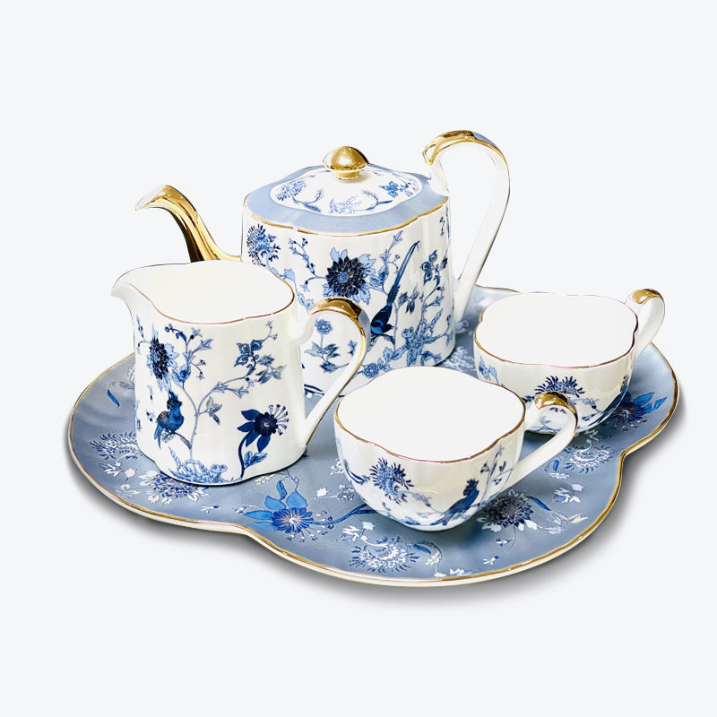 Flower and Bird Bone China Tea Gold Trim Tea Set
