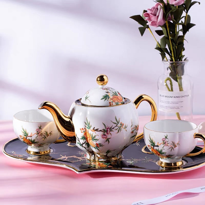 Branches and Flowers Bone China Gold Trim Tea Set