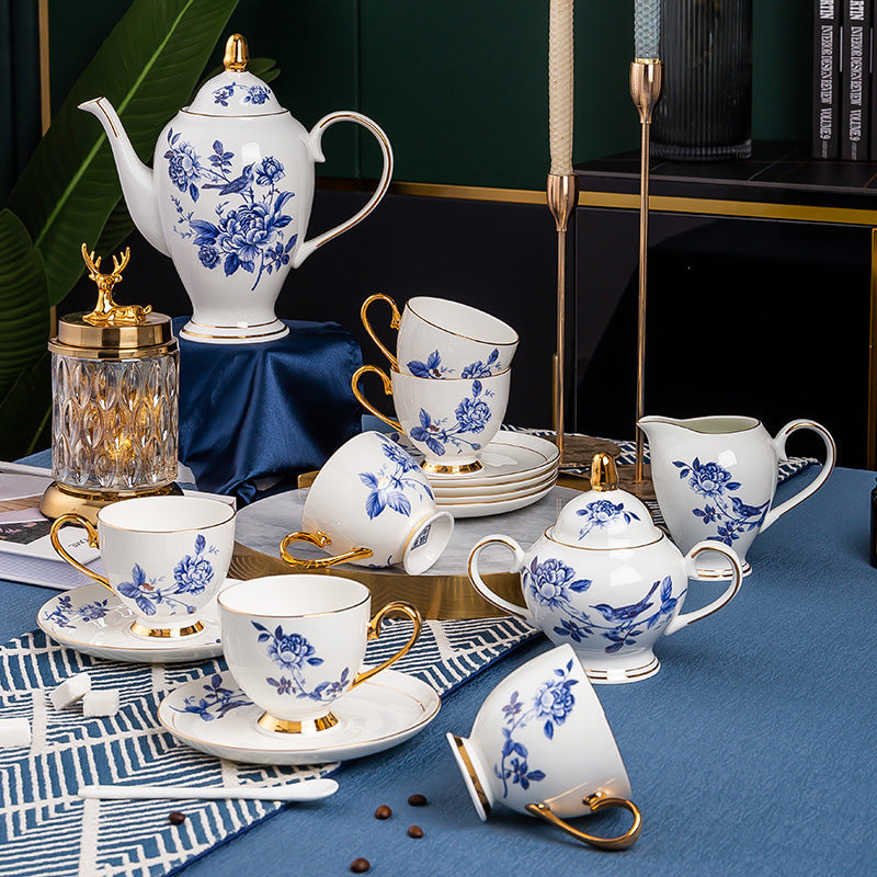 Blue Flower and Bird Bone China Tea Set