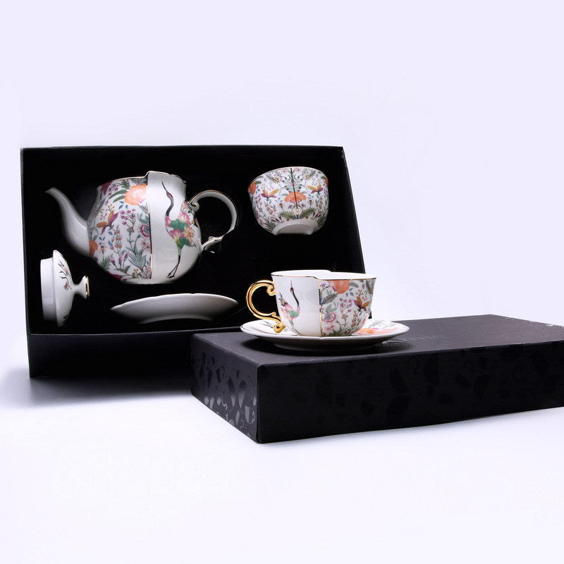 Two Sides Flower And Crane Tea Set