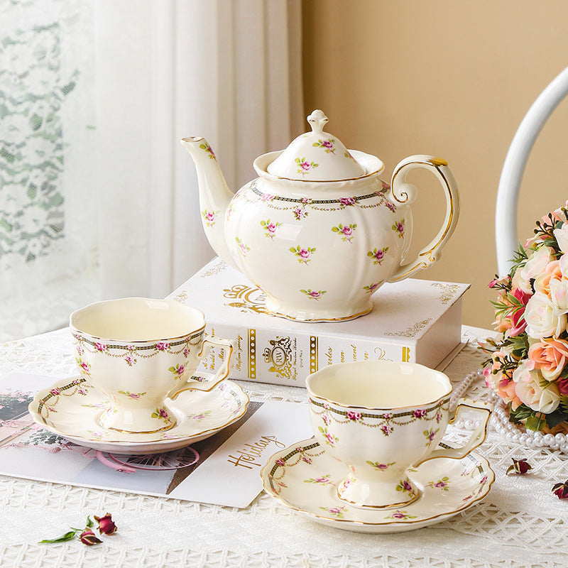 Vintage Floral Rose Coffee & Tea Set
