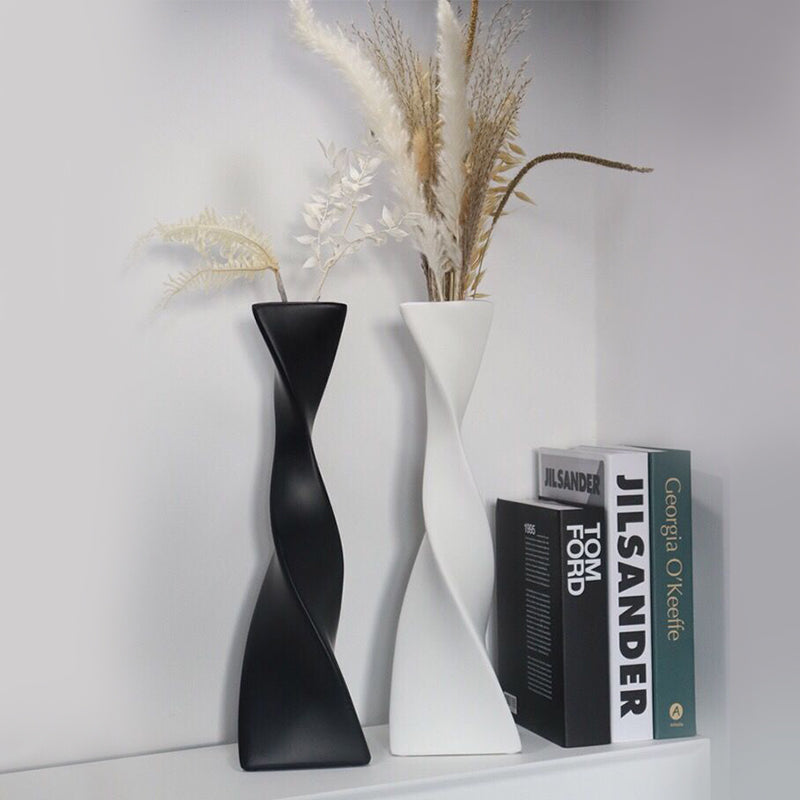 Black and White Shaped Twisted Ceramic Vase