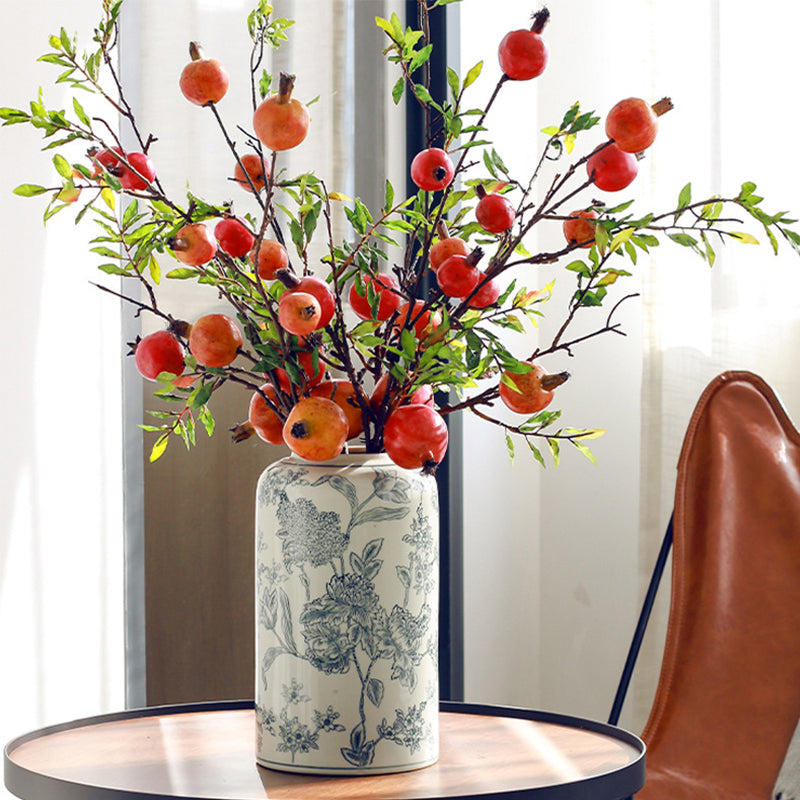 Green And White Hand-Painted Flower Floor Vase