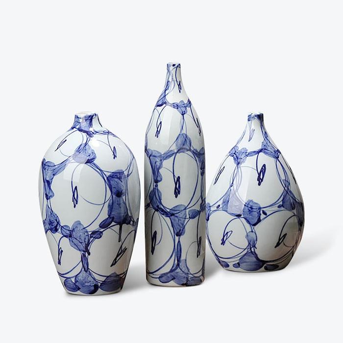 Japanese Style Blue And White Ceramic Vase