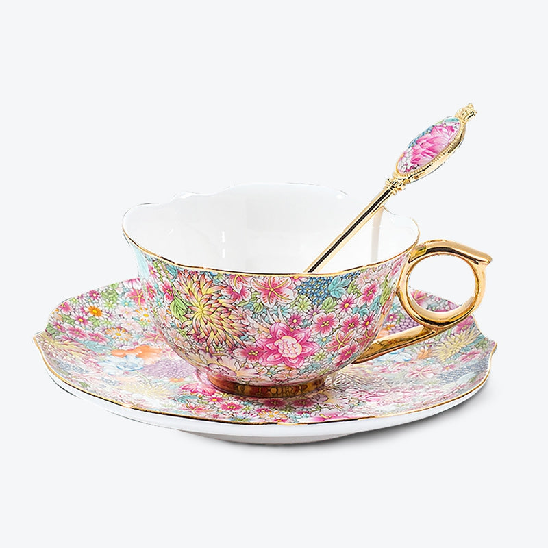 Enamel Wanhua Tea Cup And Saucer Set