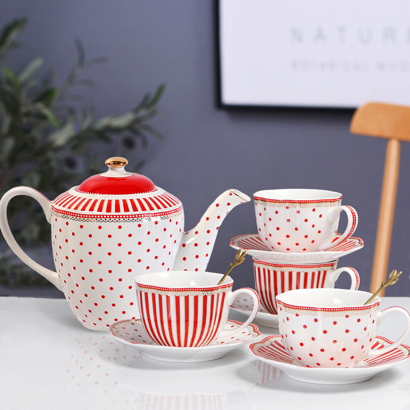 Polka Dot Striped Designed Procelain Modern Tea Set