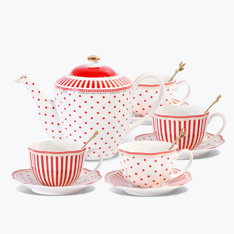 Polka Dot Striped Designed Procelain Modern Tea Set